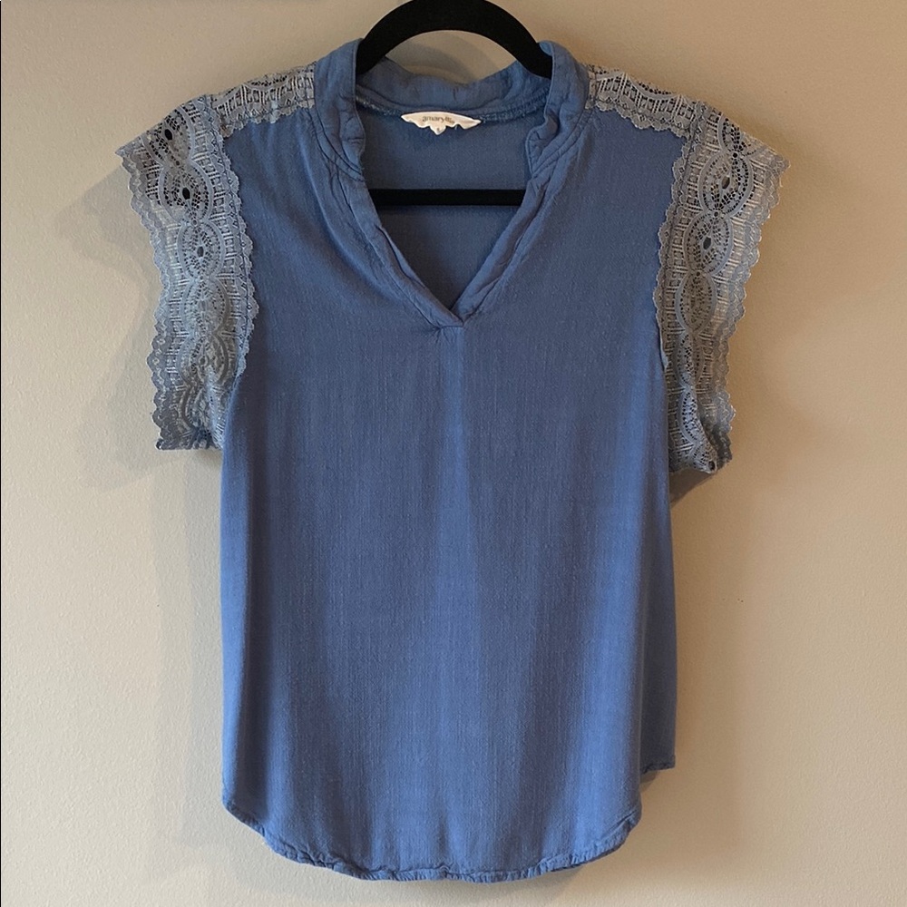 Blue Lace Sleeve Women's Top